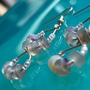 DOUBLE HOOP AGATE - Pink Purple Silver - handmade dyed agate purple earrings